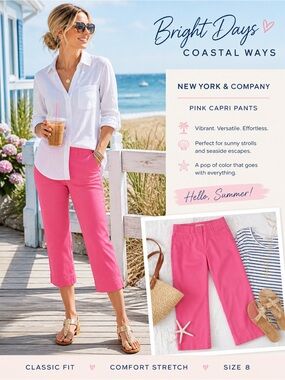 New York & Company Pink Capri Pants Size 8 Stretch Summer Crop